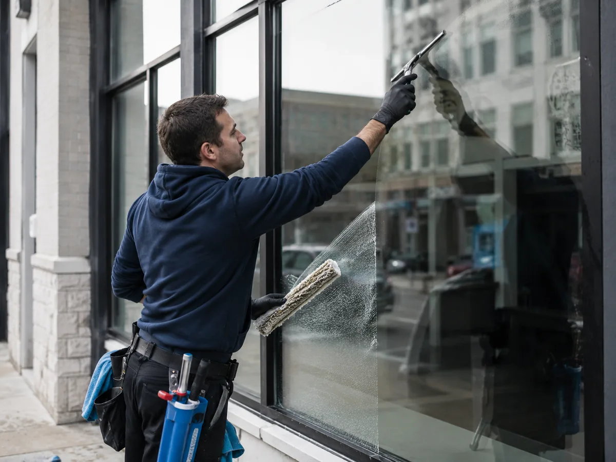 Professional window cleaning on a Colleton County SC storefront