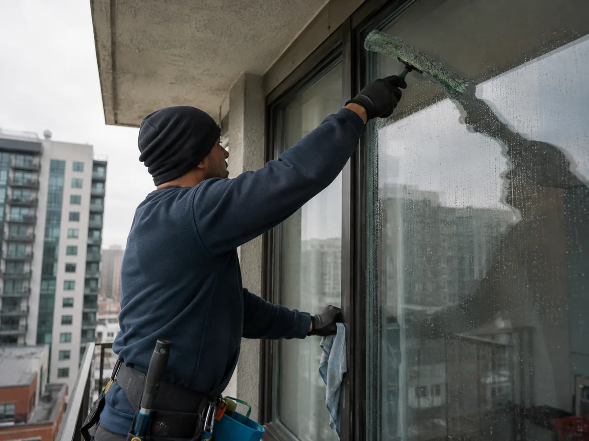 Cleaning elevated exterior glass that is hard to reach from inside