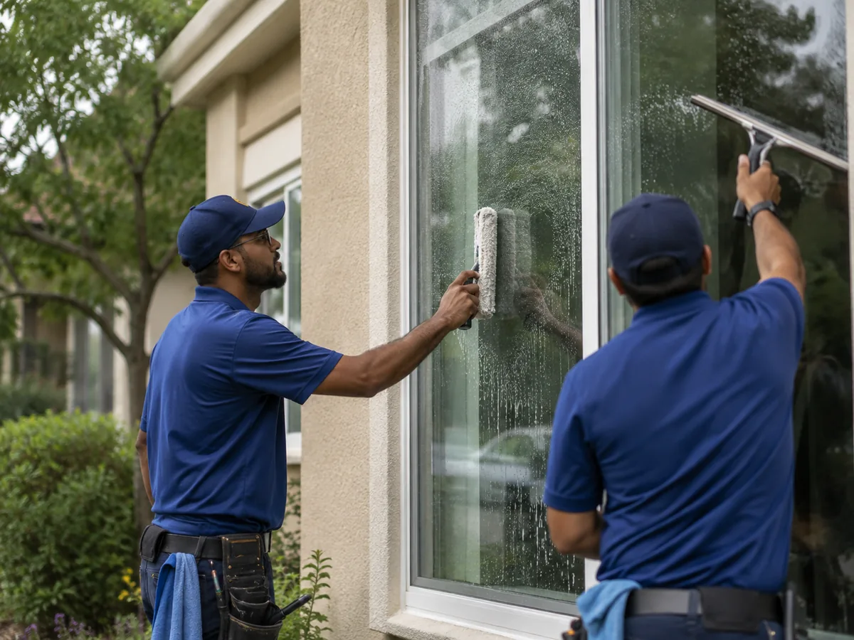 Soakd technicians cleaning exterior windows on a Charleston County SC home
